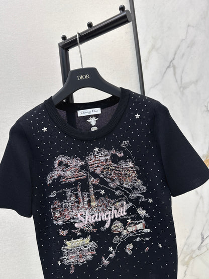 Embroidered Knit T-shirt