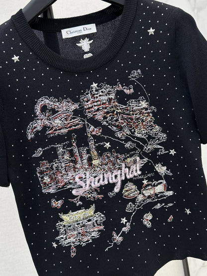 Embroidered Knit T-shirt