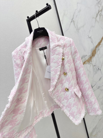 Houndstooth Knitted Fleece Blazer