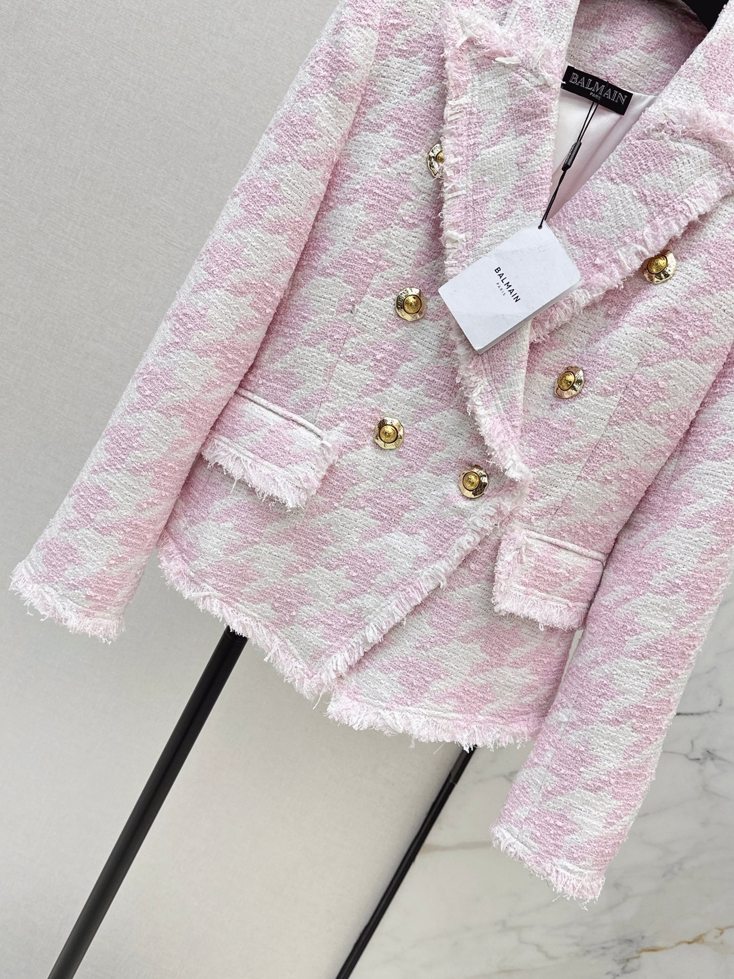 Houndstooth Knitted Fleece Blazer