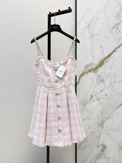 Houndstooth Tassel Slip Dress