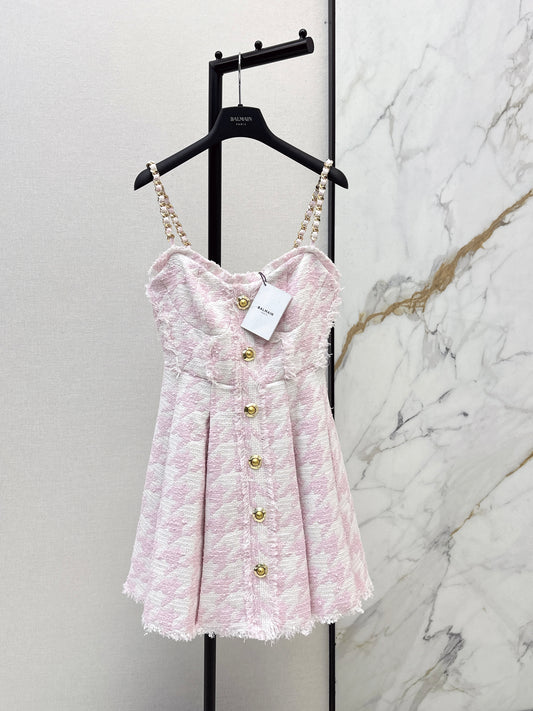 Houndstooth Tassel Slip Dress