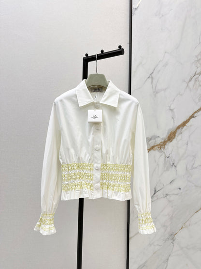 Color-blocked gathered shirt