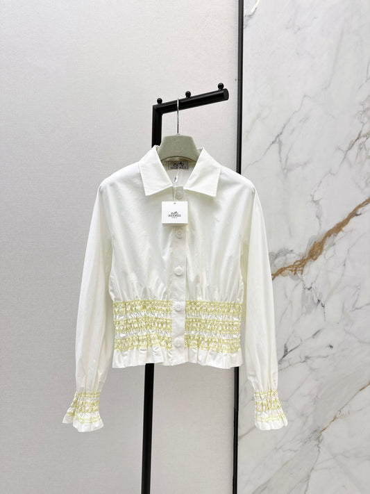 Color-blocked gathered shirt