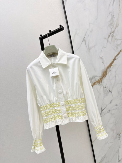 Color-blocked gathered shirt