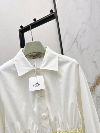 Color-blocked gathered shirt