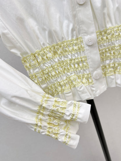 Color-blocked gathered shirt
