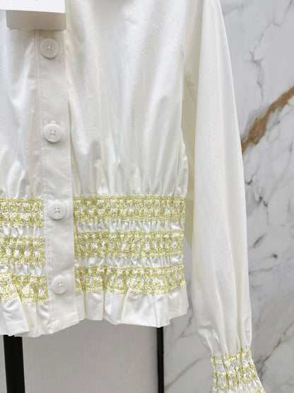 Color-blocked gathered shirt