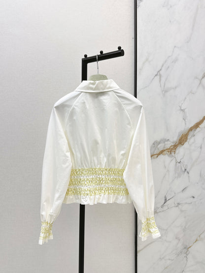 Color-blocked gathered shirt