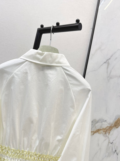 Color-blocked gathered shirt