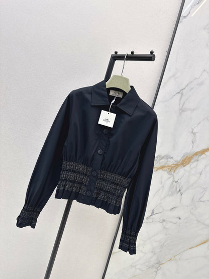 Color-blocked gathered shirt
