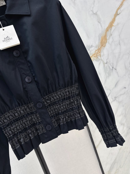 Color-blocked gathered shirt
