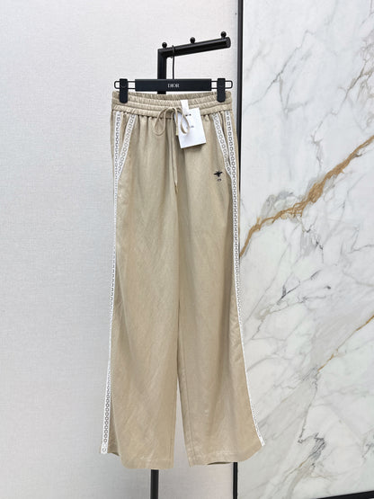 Lace-trimmed straight-leg trousers