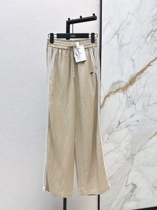Lace-trimmed straight-leg trousers