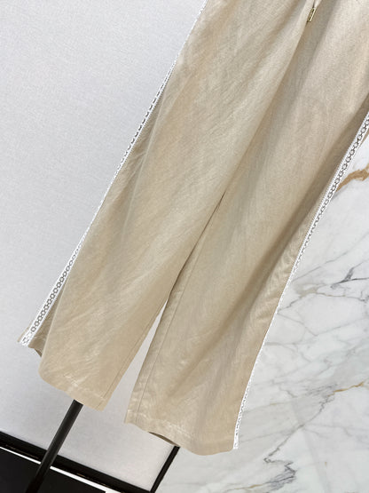 Lace-trimmed straight-leg trousers