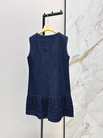 Embroidered sleeveless vest dress