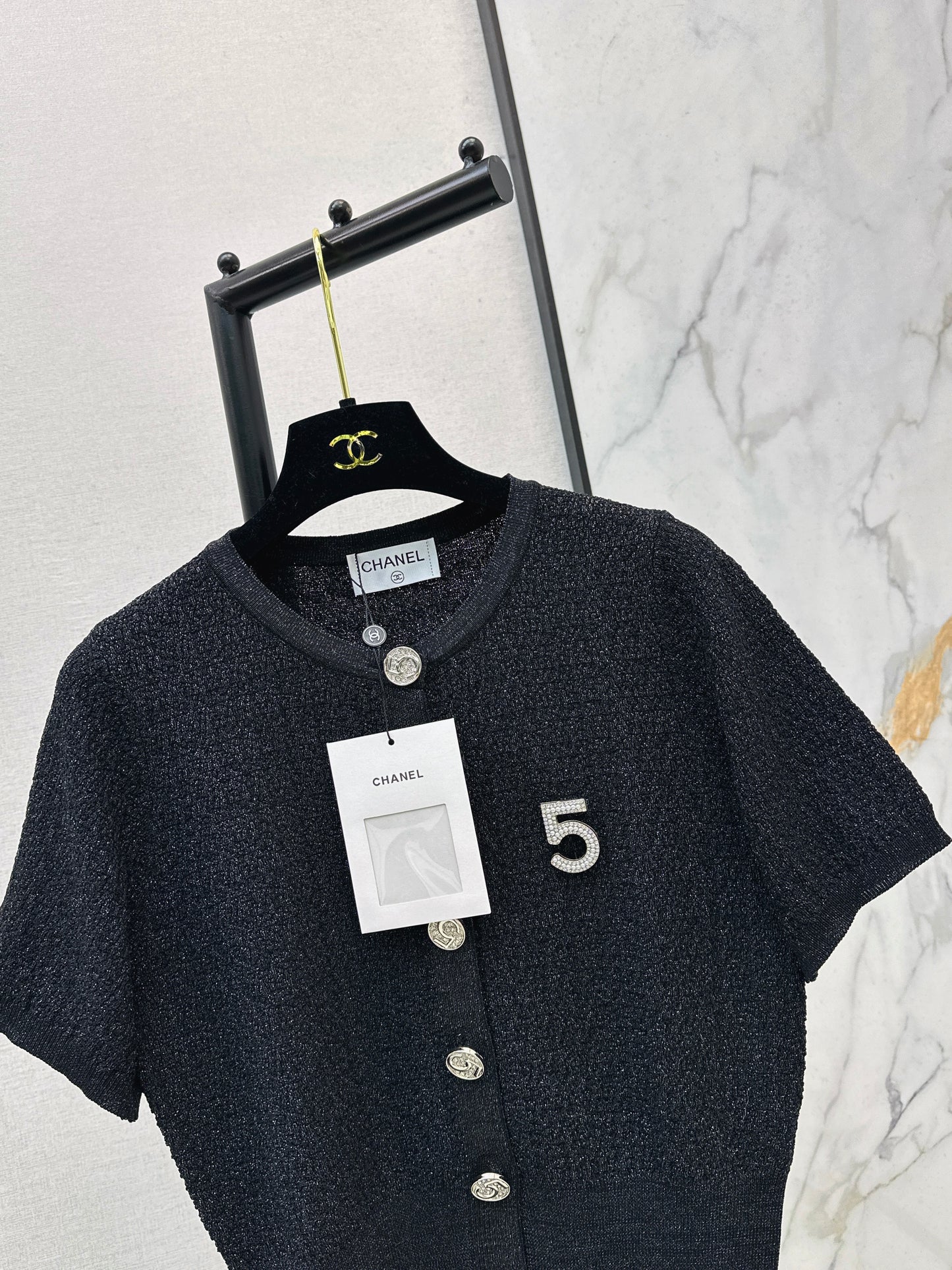 Hardware-embellished knitted T-shirt