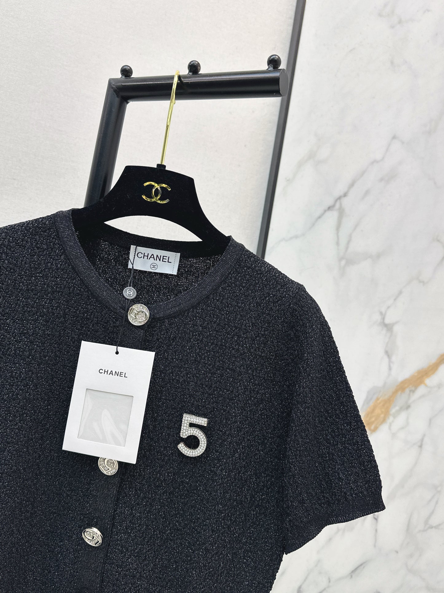 Hardware-embellished knitted T-shirt