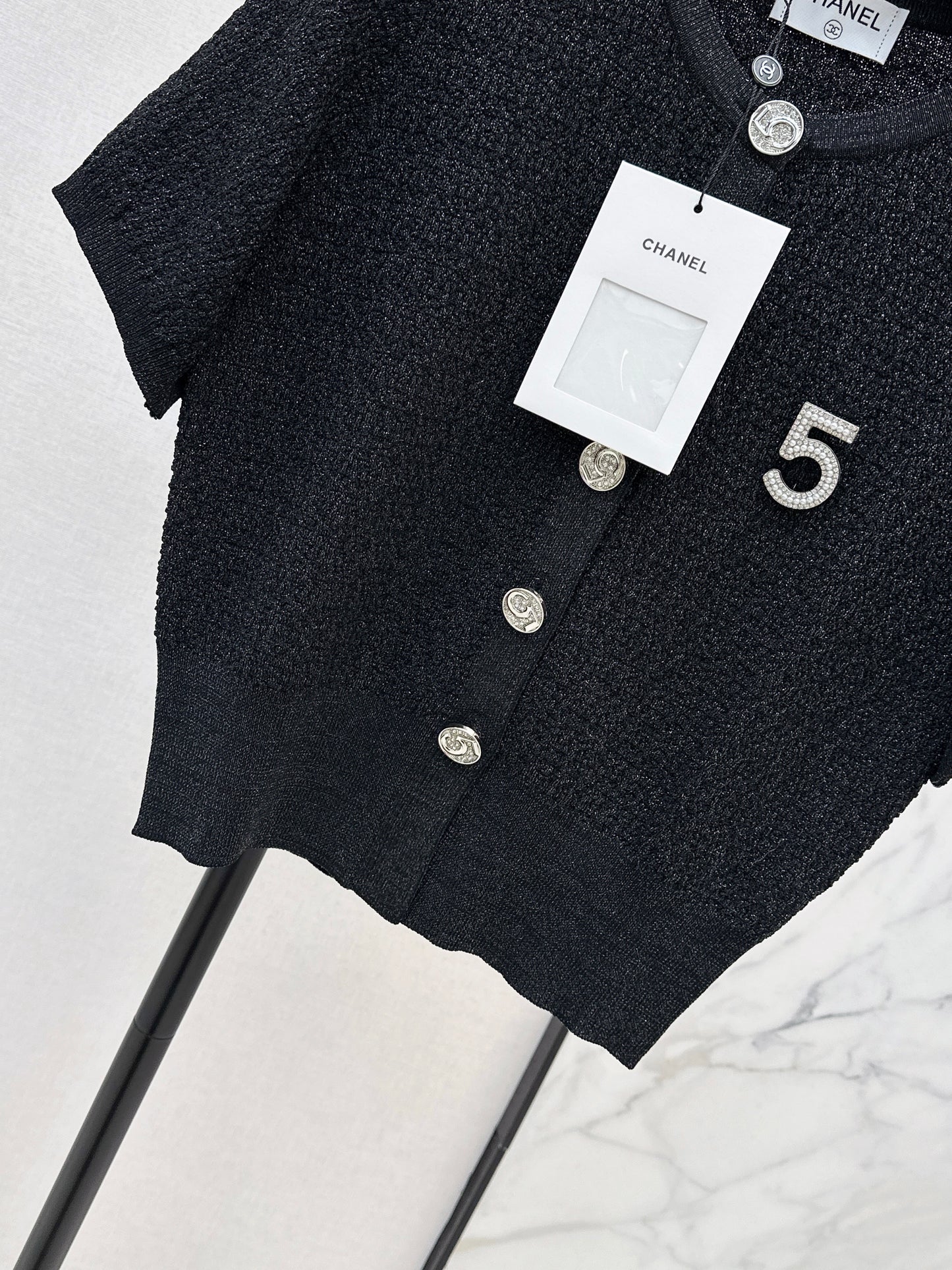 Hardware-embellished knitted T-shirt