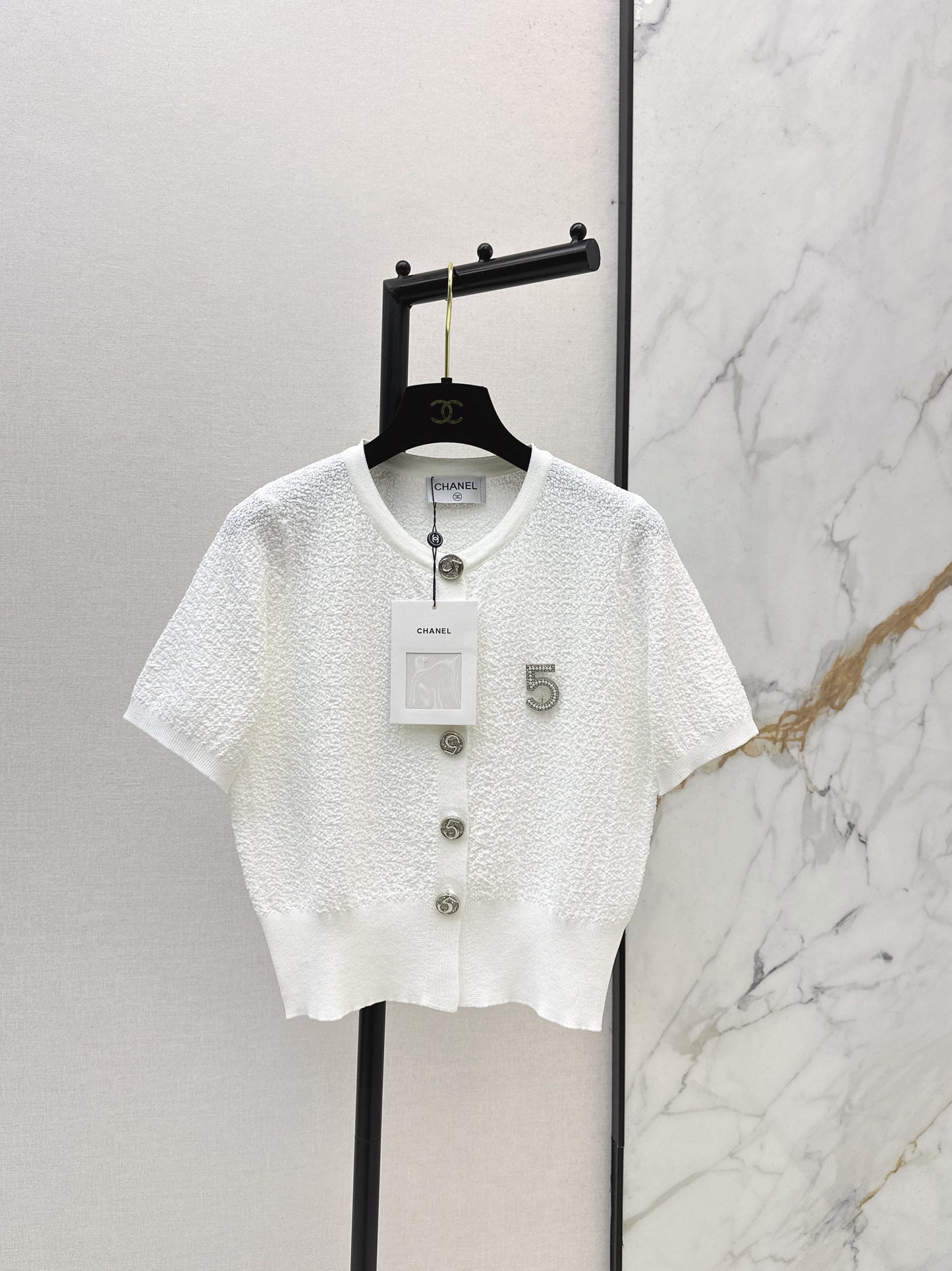 Hardware-embellished knitted T-shirt