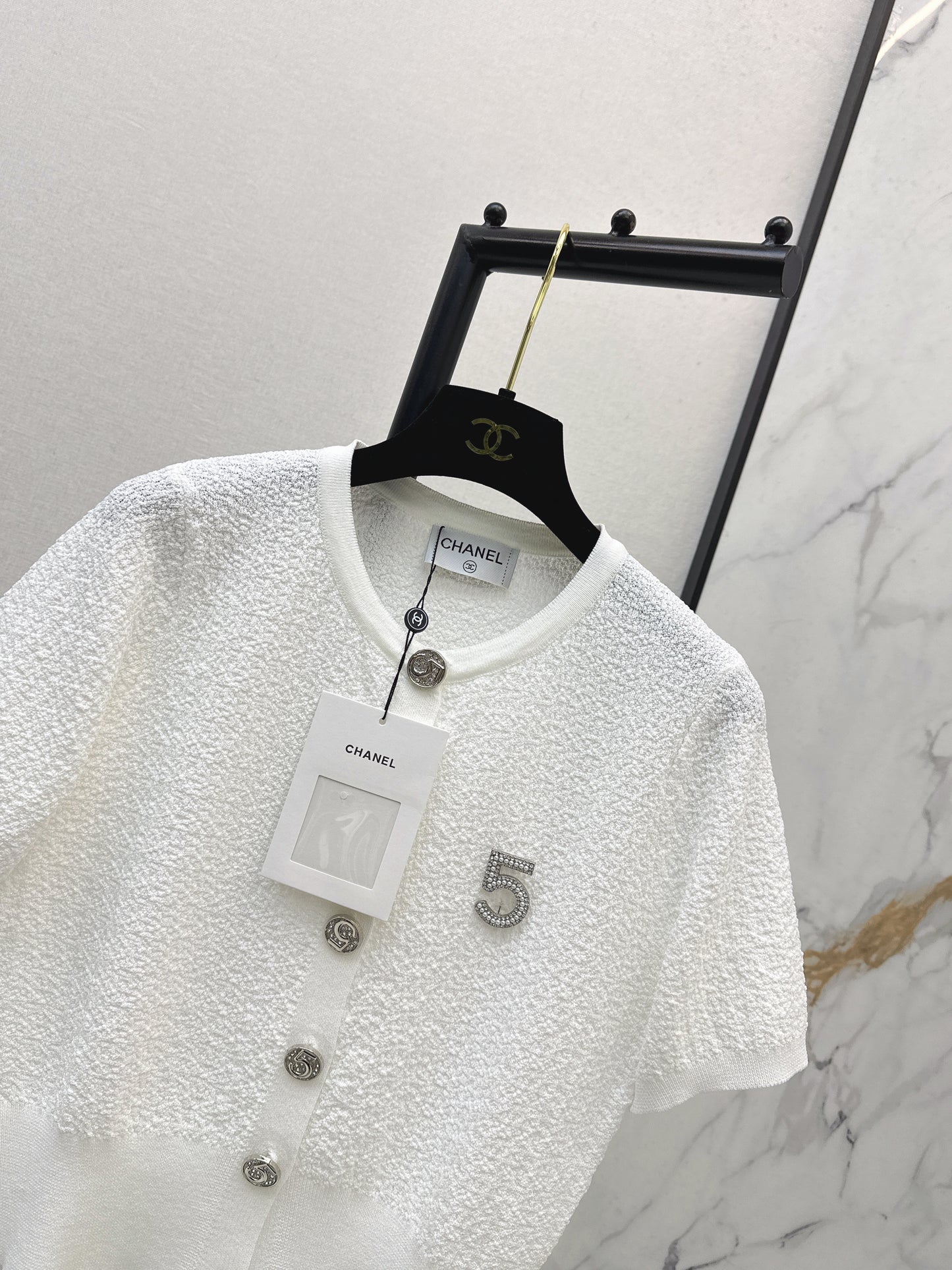 Hardware-embellished knitted T-shirt