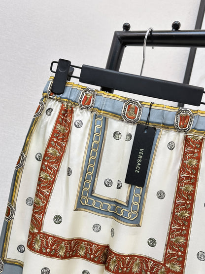 Printed Silk Straight Leg Pants