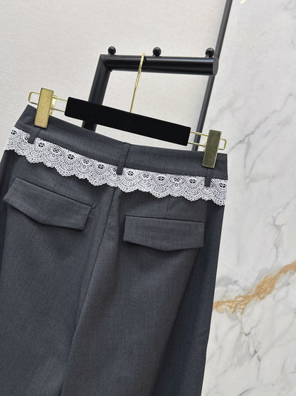 26ss Straight-leg trousers with lace trim