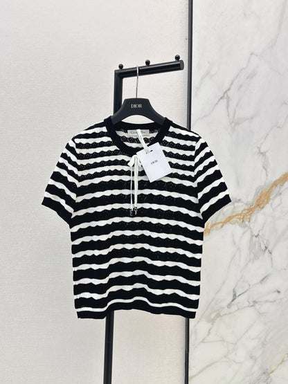 26ss Striped Openwork Knit T-shirt