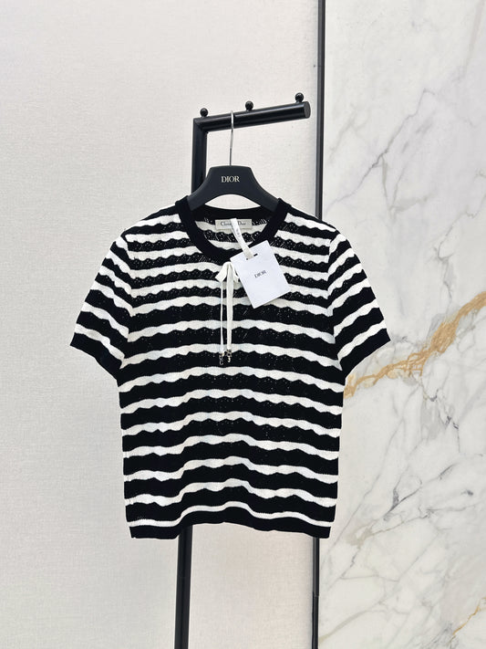 26ss Striped Openwork Knit T-shirt
