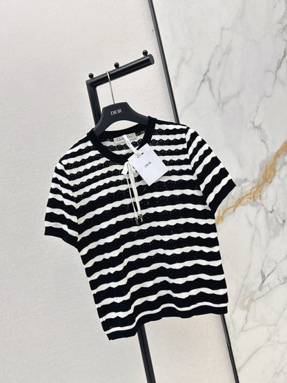 26ss Striped Openwork Knit T-shirt