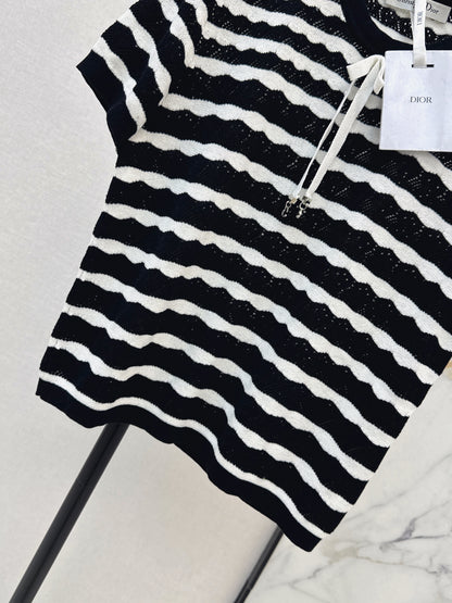 26ss Striped Openwork Knit T-shirt