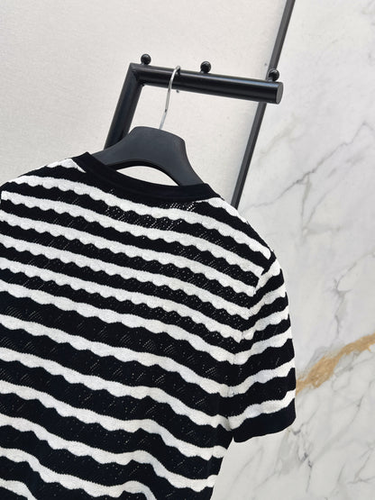 26ss Striped Openwork Knit T-shirt