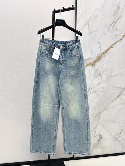 26ss Rhinestone-embellished wide-leg jeans