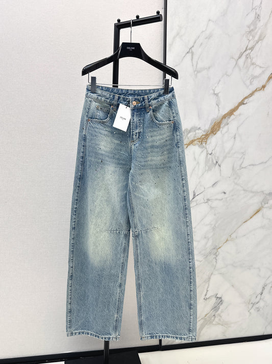 26ss Rhinestone-embellished wide-leg jeans