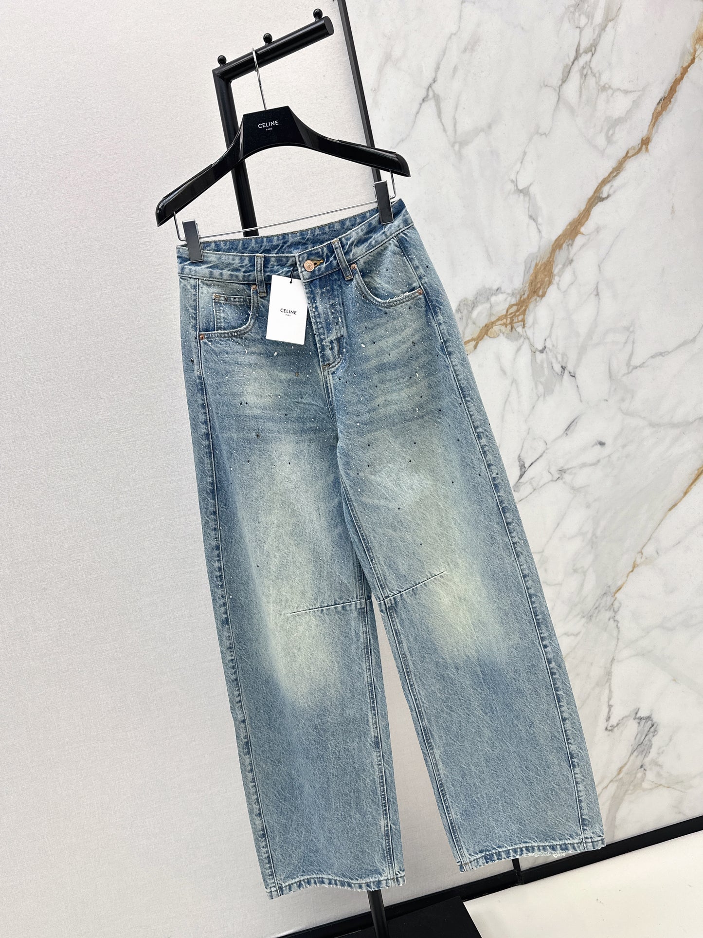 26ss Rhinestone-embellished wide-leg jeans