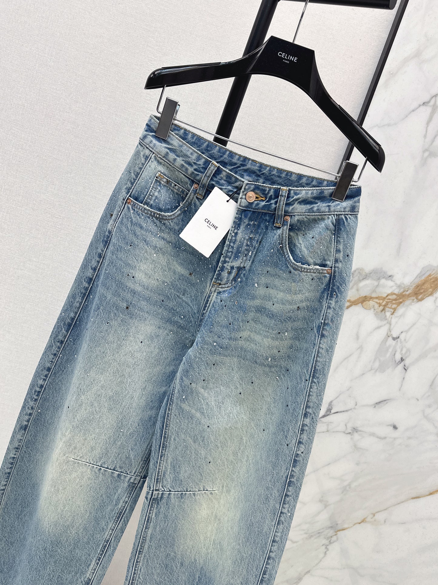 26ss Rhinestone-embellished wide-leg jeans