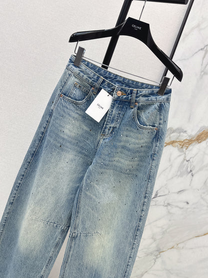 26ss Rhinestone-embellished wide-leg jeans