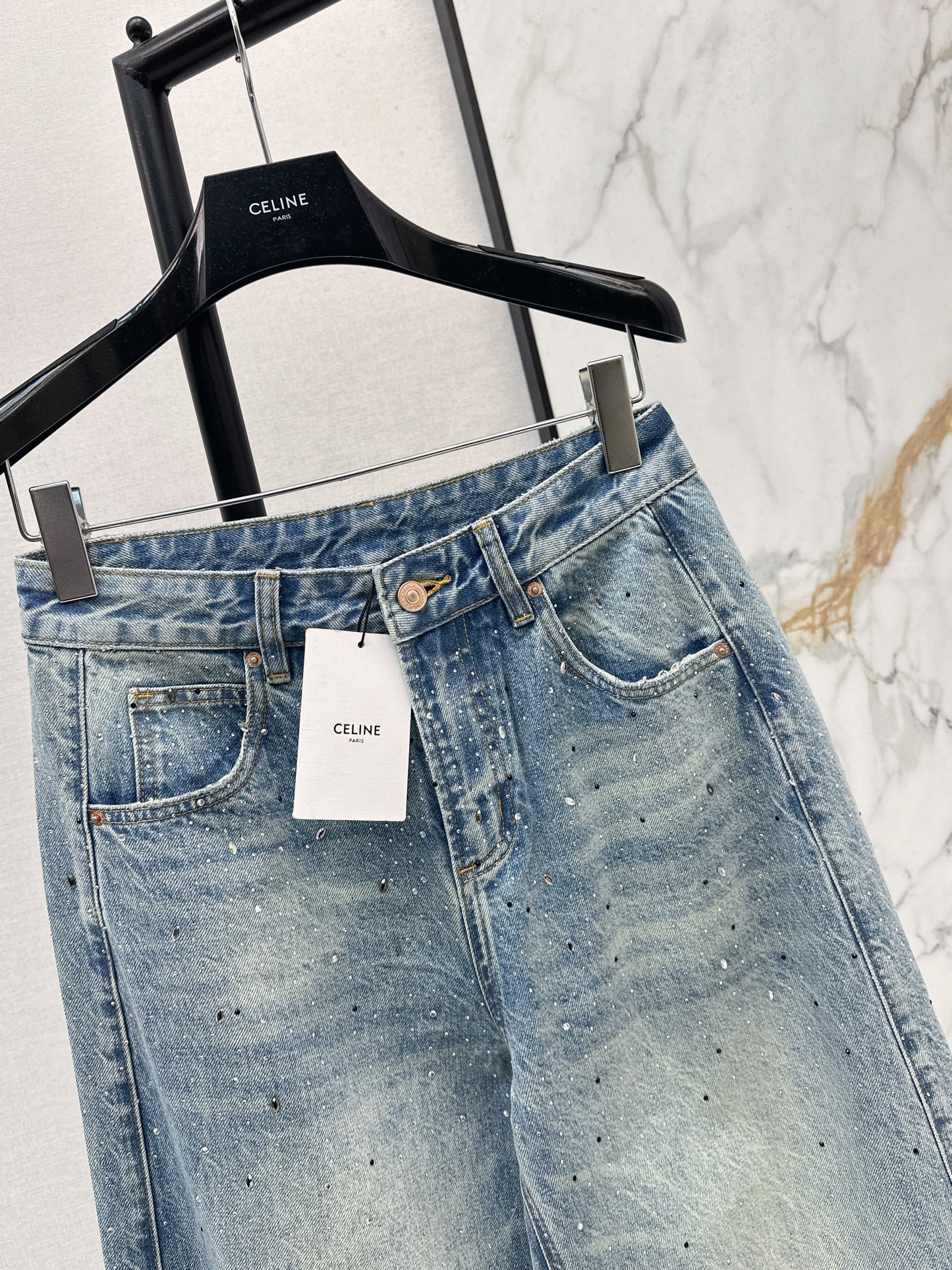 26ss Rhinestone-embellished wide-leg jeans
