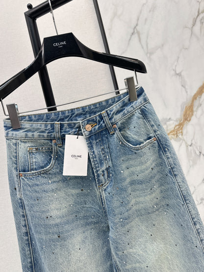 26ss Rhinestone-embellished wide-leg jeans