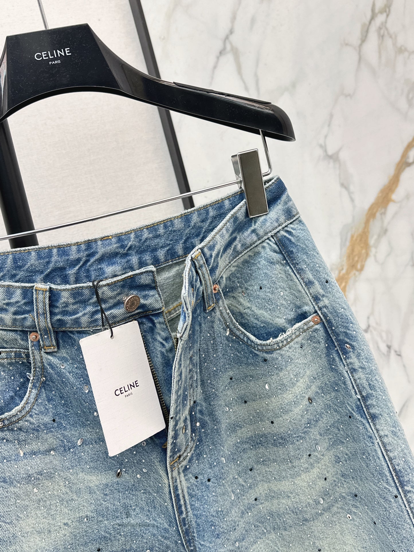 26ss Rhinestone-embellished wide-leg jeans