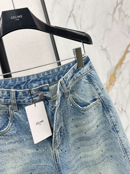 26ss Rhinestone-embellished wide-leg jeans