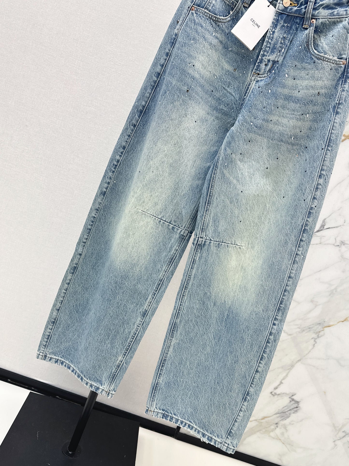 26ss Rhinestone-embellished wide-leg jeans