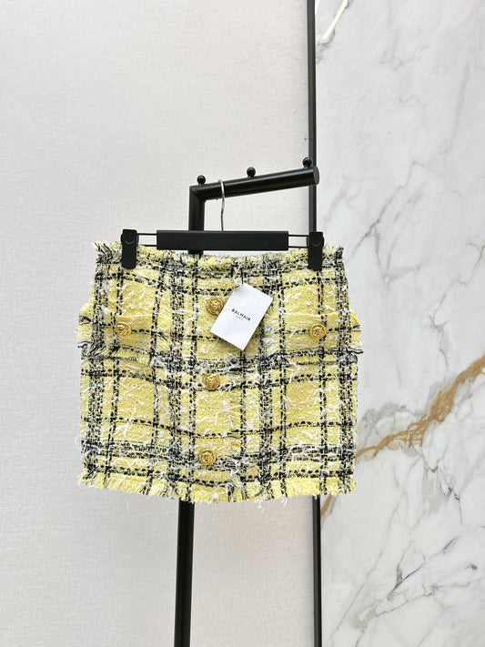 26ss Tweed Plaid Pencil Skirt