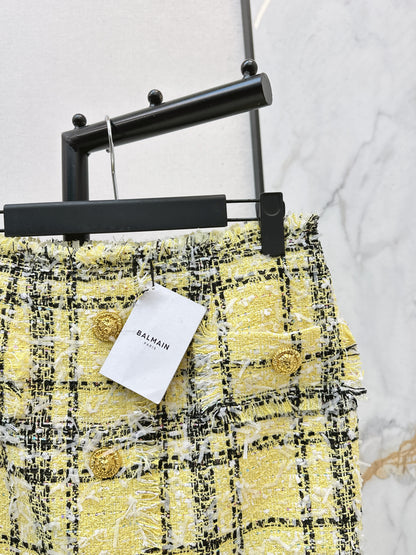 26ss Tweed Plaid Pencil Skirt