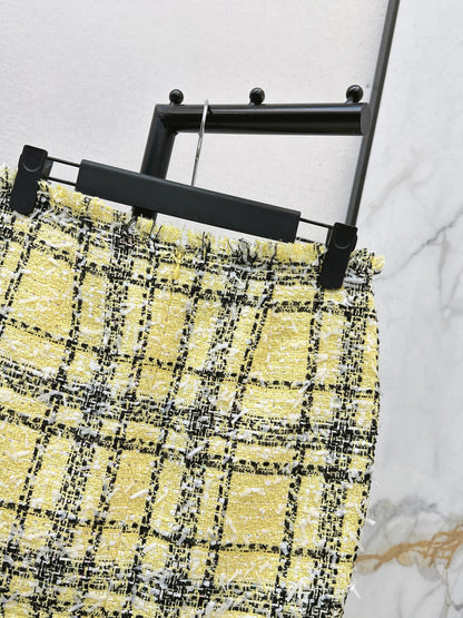 26ss Tweed Plaid Pencil Skirt