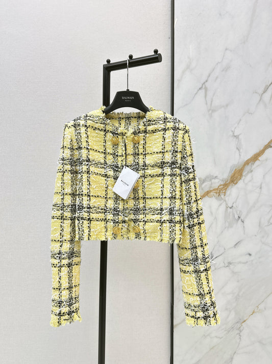 26ss Plaid Tweed Jacket with Gold Buttons
