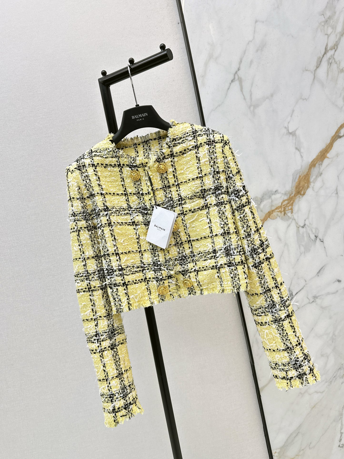 26ss Plaid Tweed Jacket with Gold Buttons