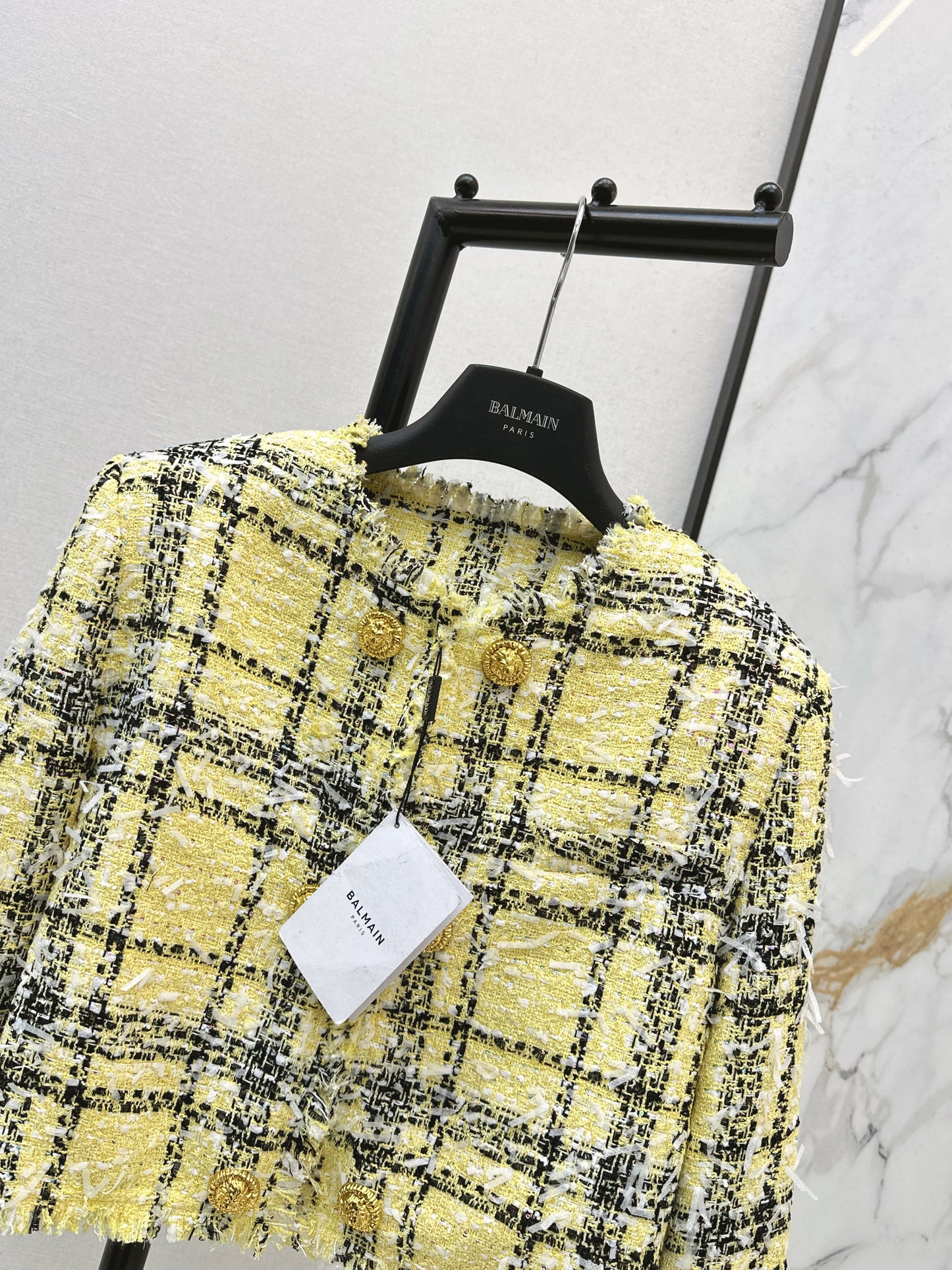 26ss Plaid Tweed Jacket with Gold Buttons