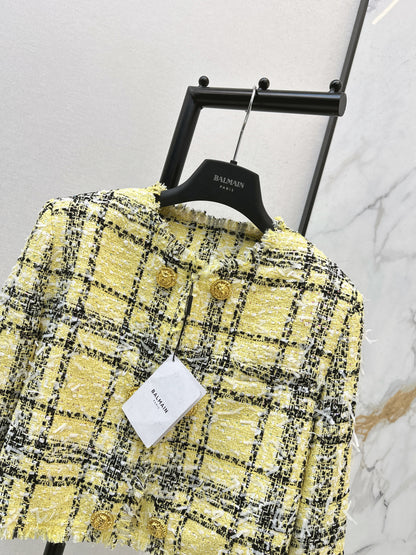 26ss Plaid Tweed Jacket with Gold Buttons