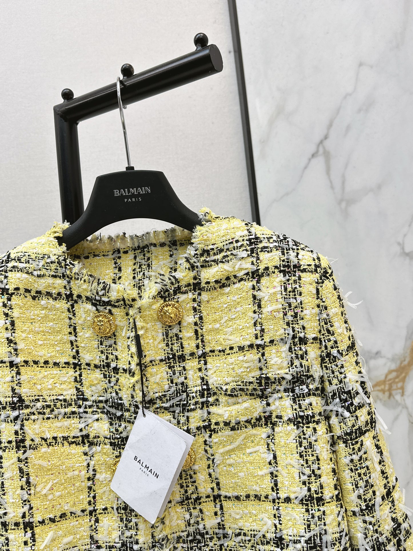 26ss Plaid Tweed Jacket with Gold Buttons